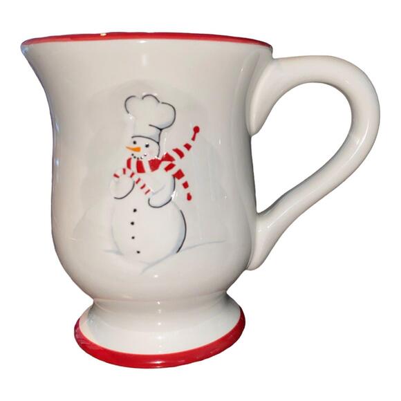 WILLIAMS SONOMA CHRISTMAS SNOWMAN CHEF CERAMIC COFFEE TEA MUG CUP set of 2 - Picture 2 of 7